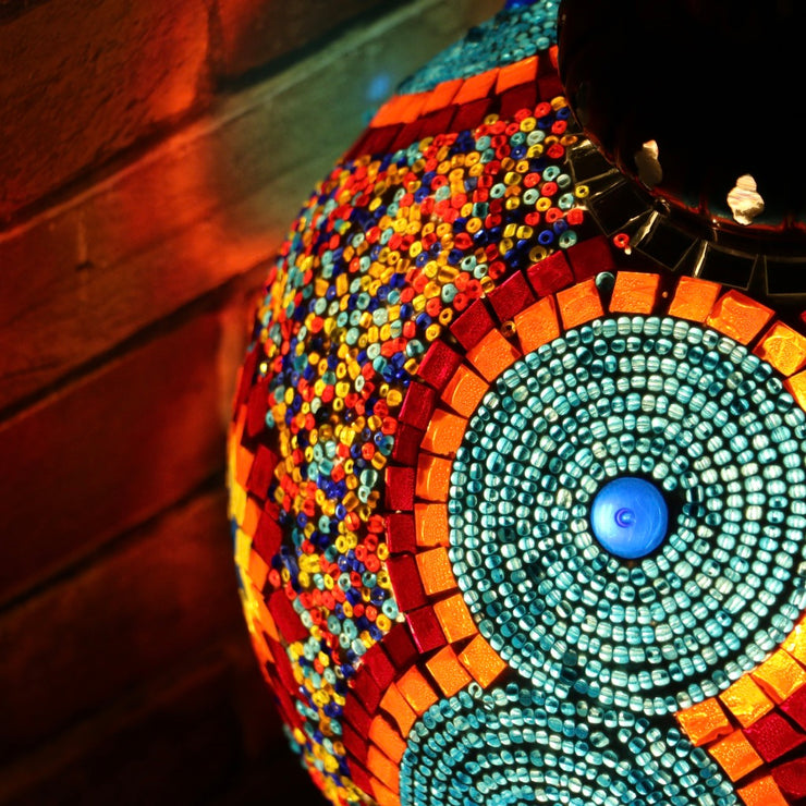 Mosaic Table or Floor Lamp in Red, Orange, Yellow, & Blue