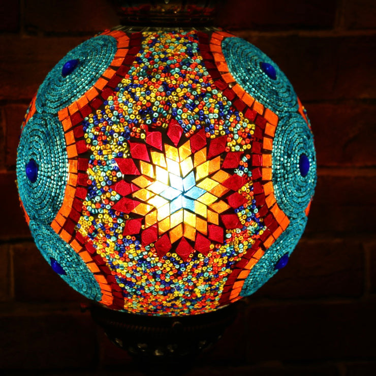 Mosaic Table or Floor Lamp in Red, Orange, Yellow, & Blue