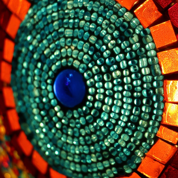 Mosaic Table or Floor Lamp in Red, Orange, Yellow, & Blue