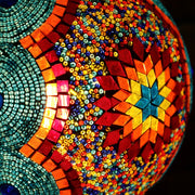 Mosaic Table or Floor Lamp in Red, Orange, Yellow, & Blue