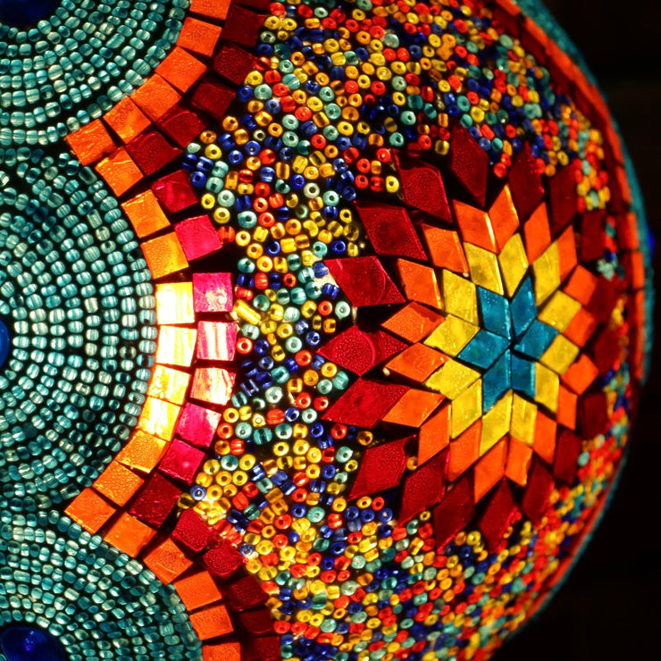 Mosaic Table or Floor Lamp in Red, Orange, Yellow, & Blue