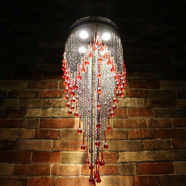 Blown Glass Red Droplet & Chain Chandelier