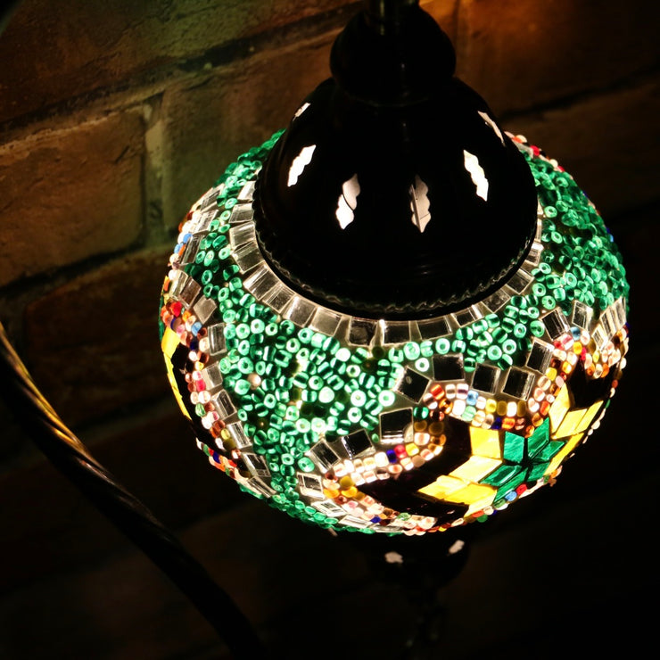 Mosaic Table Lamp in Green & MultiColors, Swan Neck