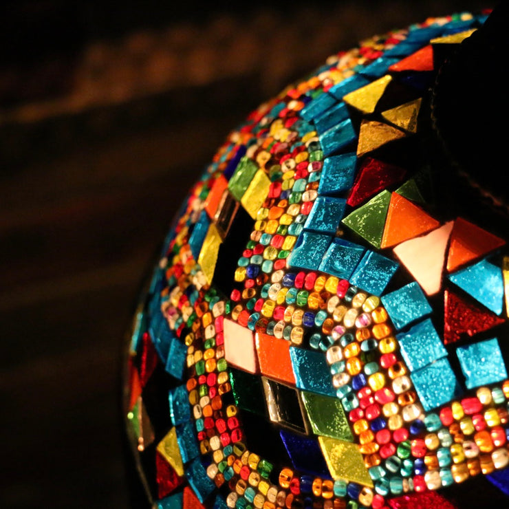 Hanging Mosaic Dome Lamp in Aqua & MultiColors, Open Bottom