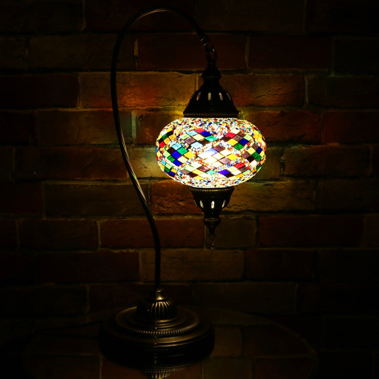 Mosaic Table Lamp in Many Colors, Swan Neck