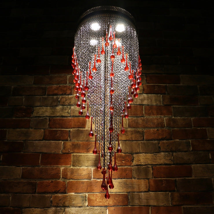 Blown Glass Red Droplet & Chain Chandelier