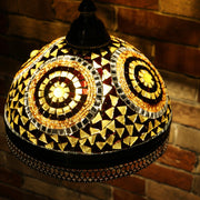 Hanging Mosaic Dome Lamp in Amber, Open Bottom