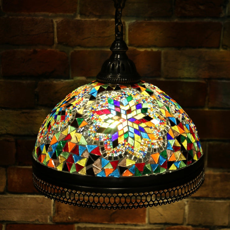 Hanging Mosaic Dome Lamp in MultiColors, Open Bottom
