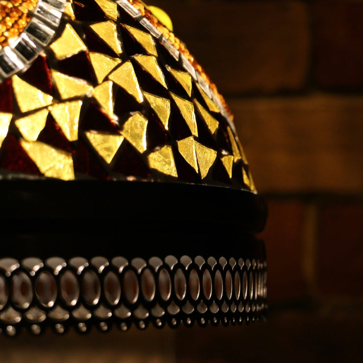 Hanging Mosaic Dome Lamp in Amber, Open Bottom