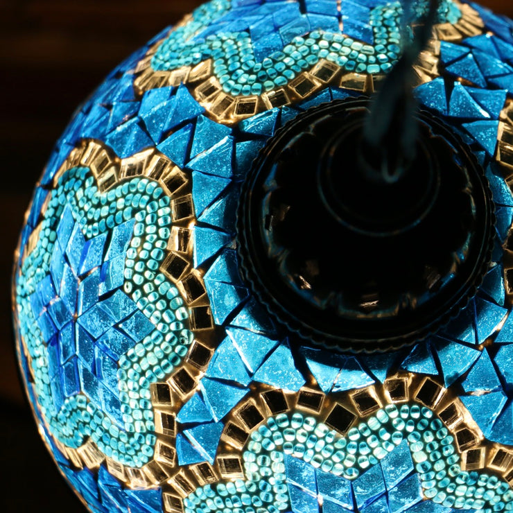 Hanging Mosaic Dome Lamp in Aqua Blue, Open Bottom