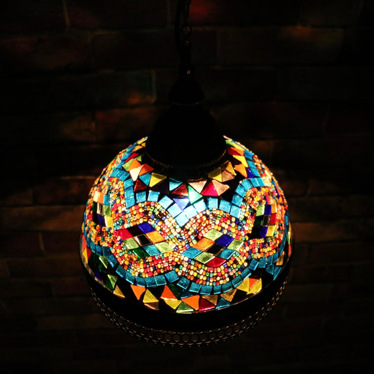 Hanging Mosaic Dome Lamp in Aqua & MultiColors, Open Bottom