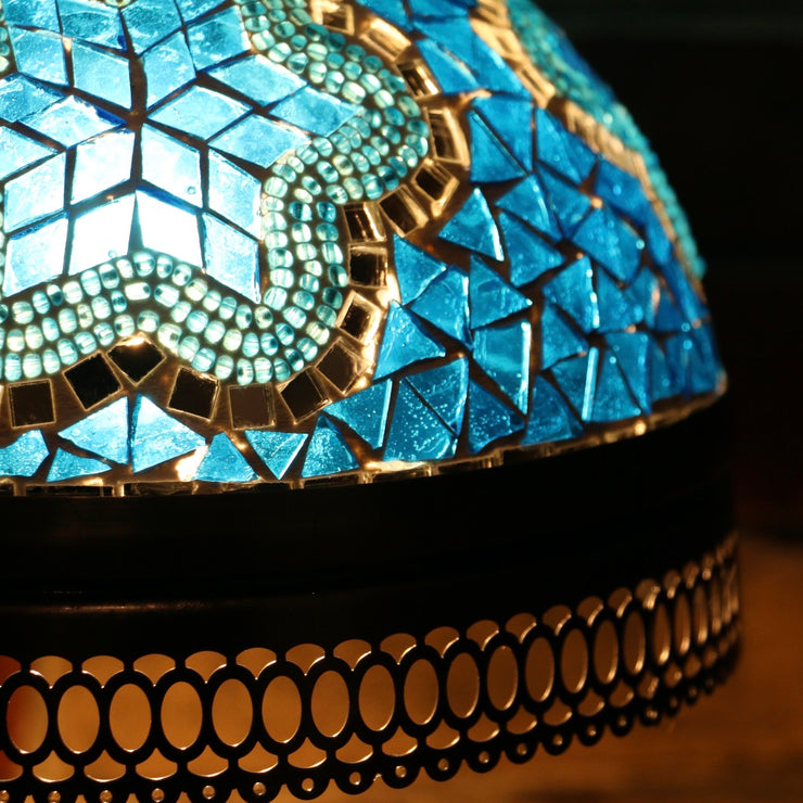 Hanging Mosaic Dome Lamp in Aqua Blue, Open Bottom