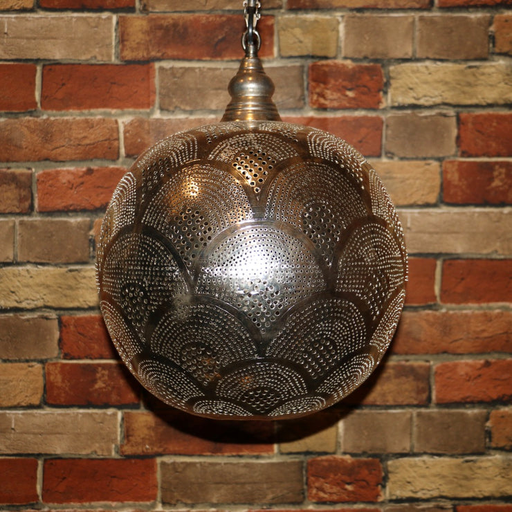 Hand-Punctured Nickel-Plated Brass Hanging Lamp