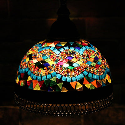 Hanging Mosaic Dome Lamp in Aqua & MultiColors, Open Bottom