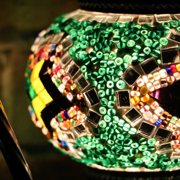 Mosaic Table Lamp in Green & MultiColors, Swan Neck