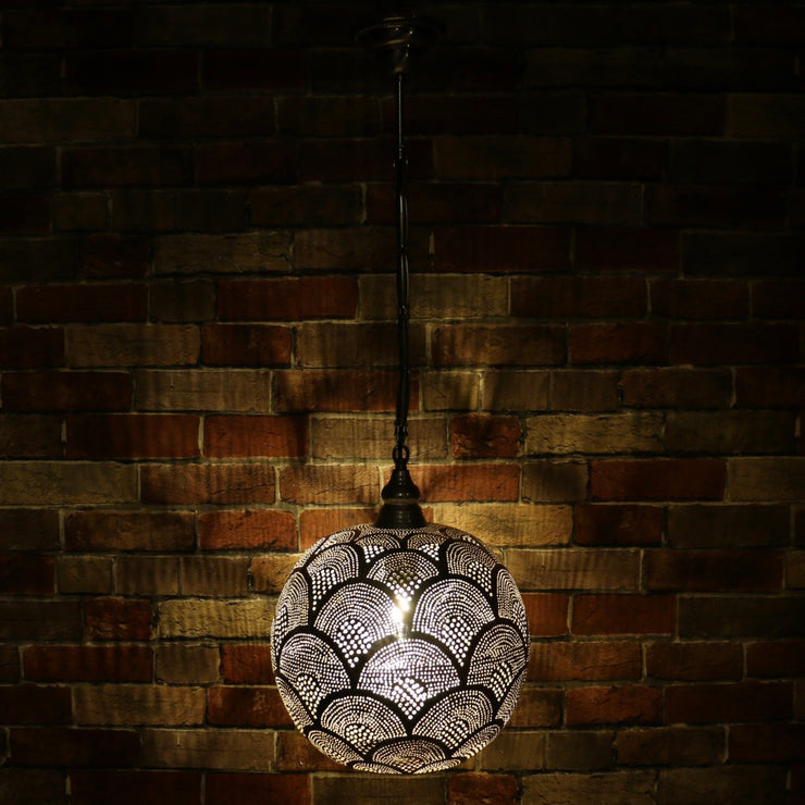 Hand-Punctured Nickel-Plated Brass Hanging Lamp