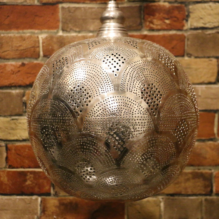 Hand-Punctured Nickel-Plated Brass Hanging Lamp