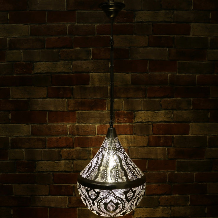 Hand-Punctured Nickel-Plated Brass Hanging Lamp