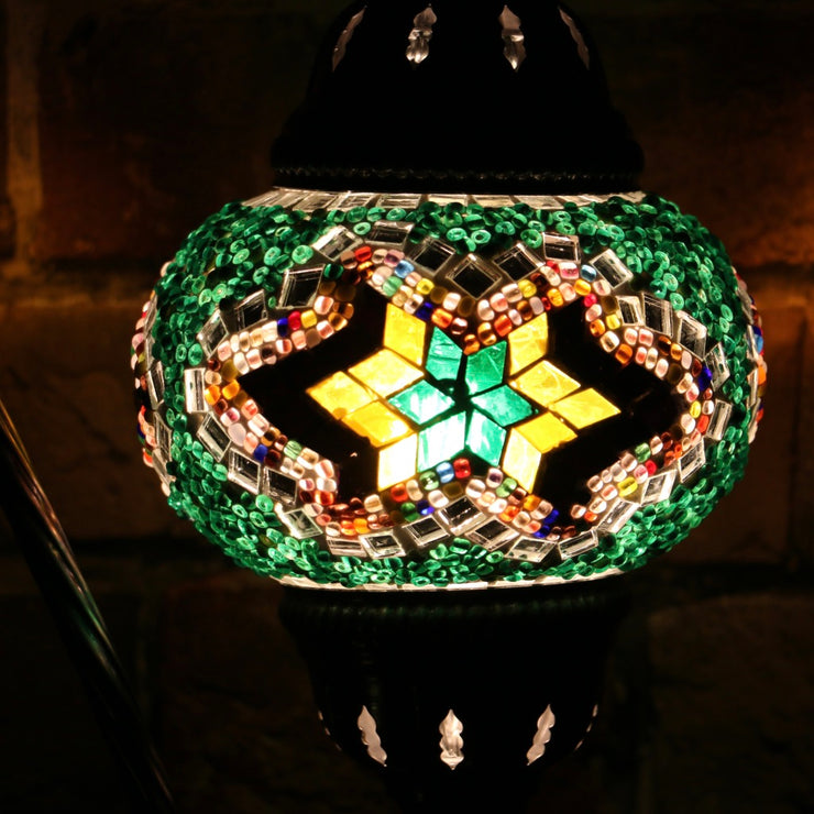 Mosaic Table Lamp in Green & MultiColors, Swan Neck