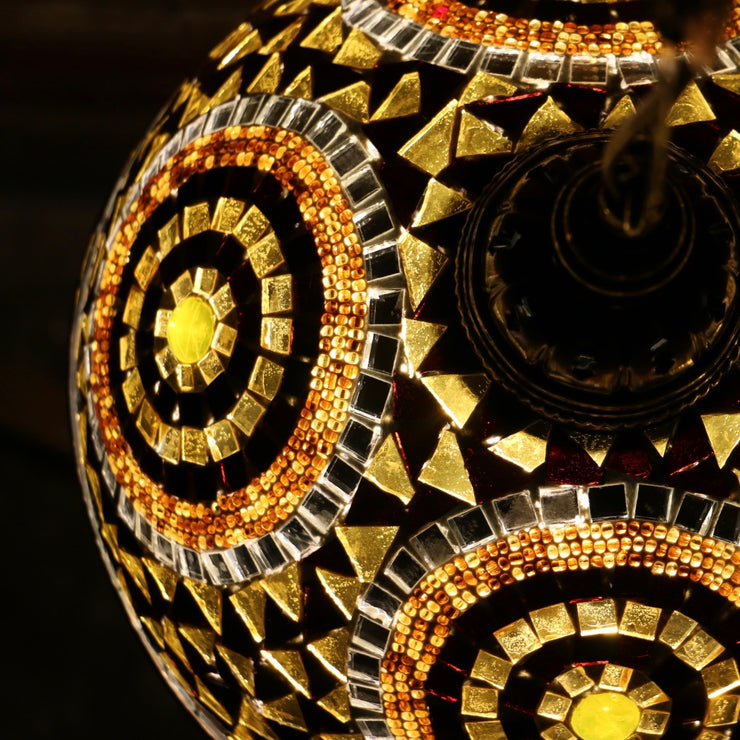 Hanging Mosaic Dome Lamp in Amber, Open Bottom
