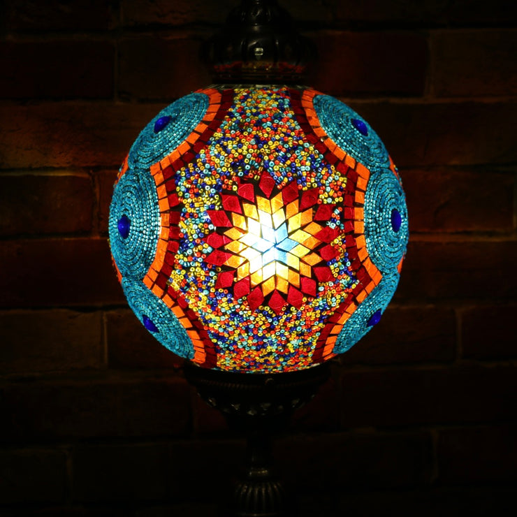 Mosaic Table or Floor Lamp in Red, Orange, Yellow, & Blue