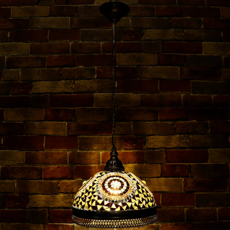 Hanging Mosaic Dome Lamp in Amber, Open Bottom