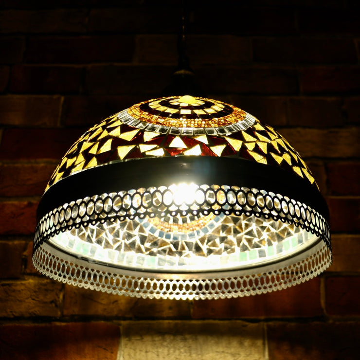 Hanging Mosaic Dome Lamp in Amber, Open Bottom