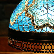 Hanging Mosaic Dome Lamp in Aqua Blue, Open Bottom