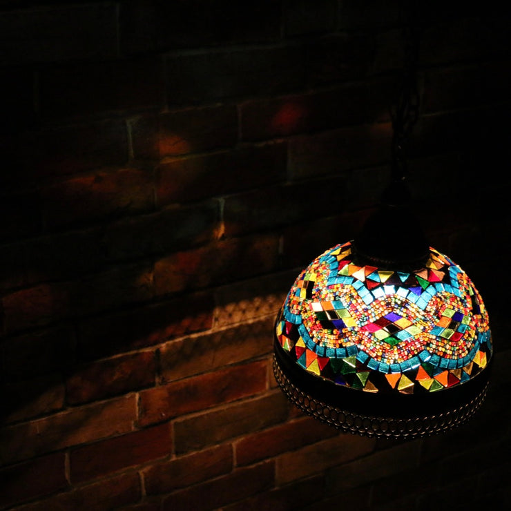 Hanging Mosaic Dome Lamp in Aqua & MultiColors, Open Bottom