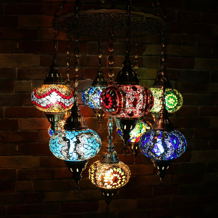Nine Globe Mosaic Chandelier in Multiple Colored Globes - CUSTOM COLORS AVAILABLE