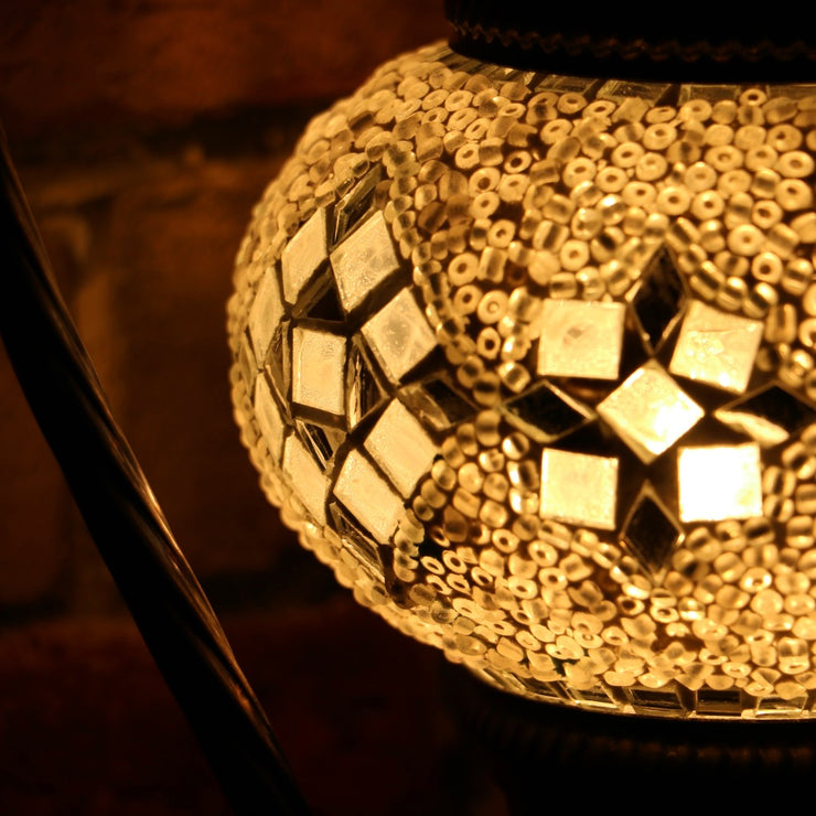 Mosaic Table Lamp in White, Swan Neck