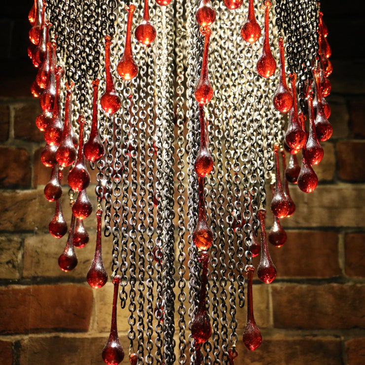 Blown Glass Red Droplet & Chain Chandelier