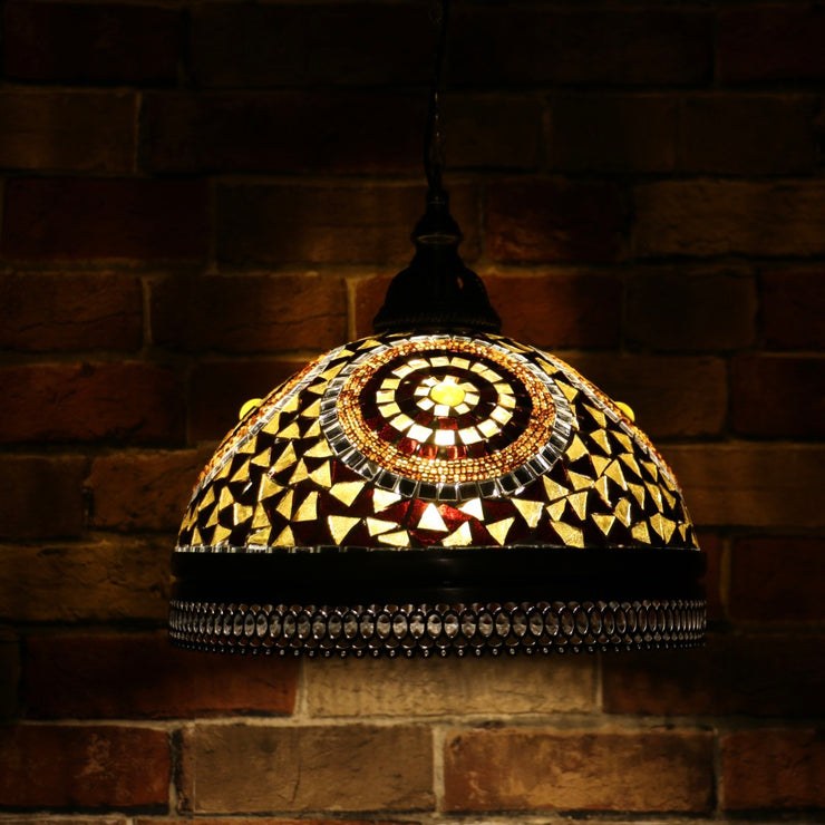 Hanging Mosaic Dome Lamp in Amber, Open Bottom