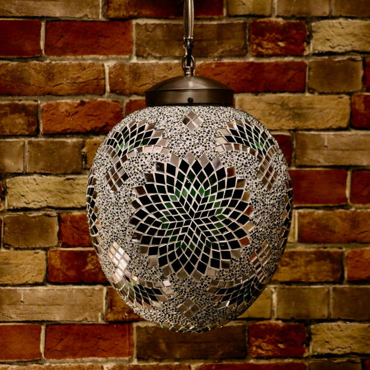 Hanging Mosaic "Egg" Lamp in Green & Turquoise
