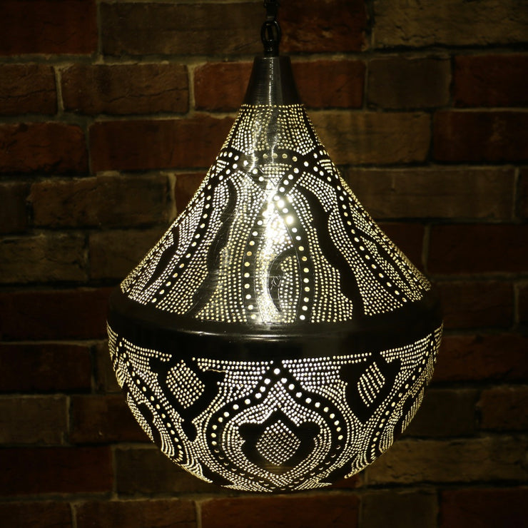 Hand-Punctured Nickel-Plated Brass Hanging Lamp