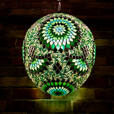 Hanging Mosaic "Egg" Lamp in Green & Turquoise