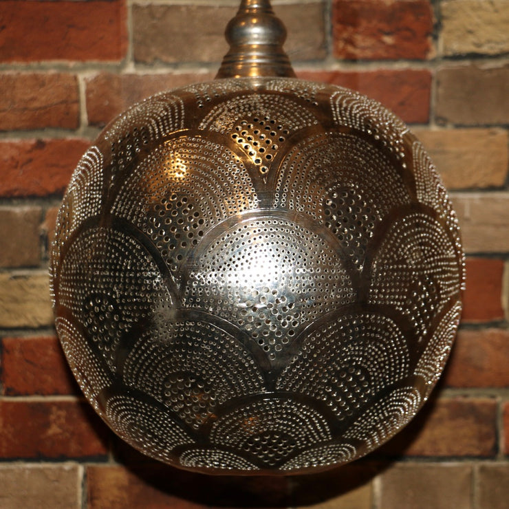 Hand-Punctured Nickel-Plated Brass Hanging Lamp