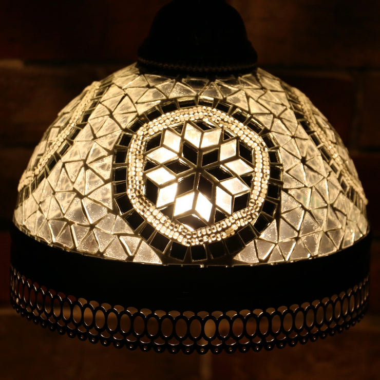 Hanging Mosaic Dome Lamp in White, Open Bottom