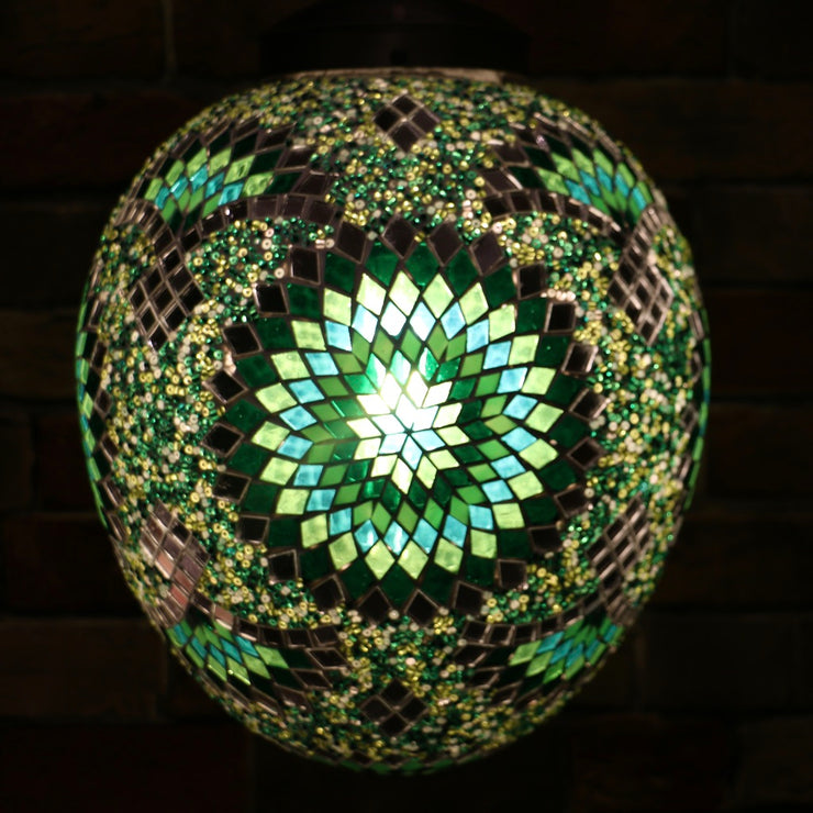 Hanging Mosaic "Egg" Lamp in Green & Turquoise