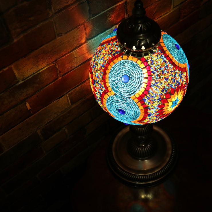 Mosaic Table or Floor Lamp in Red, Orange, Yellow, & Blue