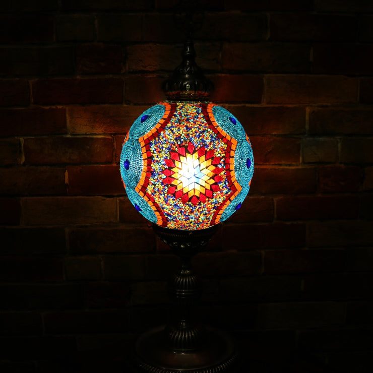 Mosaic Table or Floor Lamp in Red, Orange, Yellow, & Blue