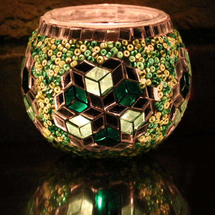 Mosaic Candleholder in Greens